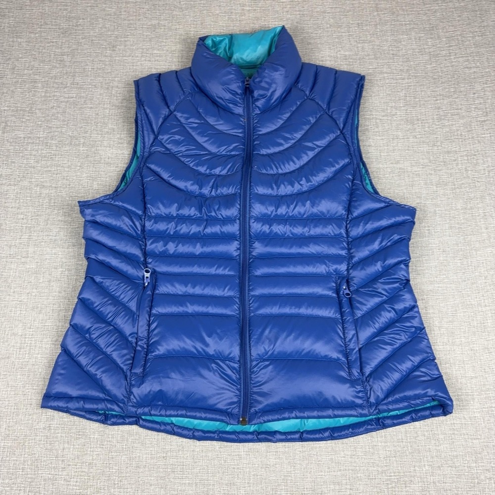 Bernardo Vest Womens XL Blue Goose Down Quilted Puffer Full Zip Lightweight